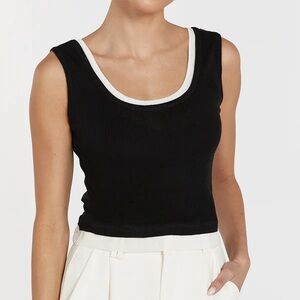 DISSH NOEL BLACK CONTRAST KNIT TANK TOP WHITE TRIM XS